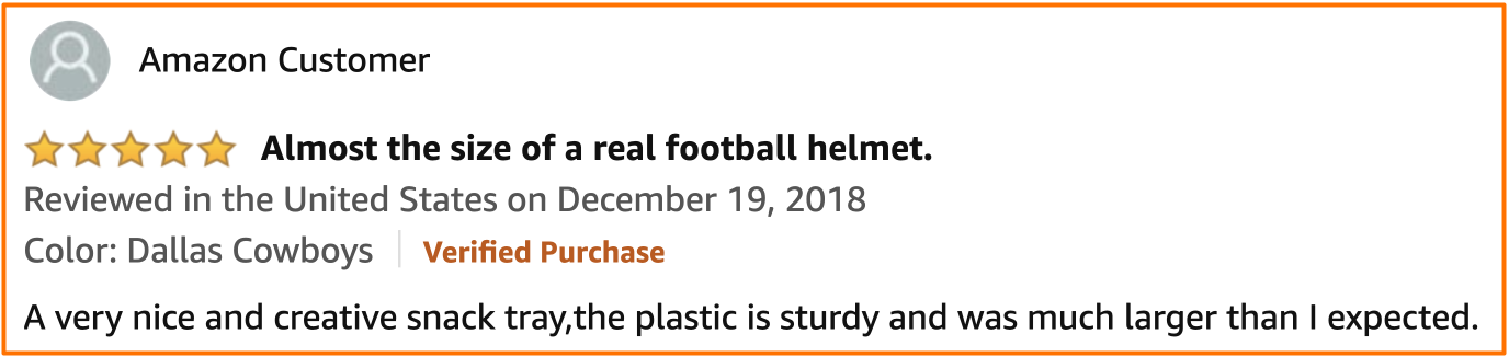 Dallas Cowboys Snack Helmet - Amazon Review Screenshot